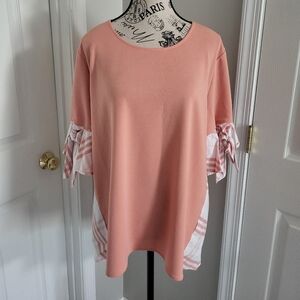 Women's Peach Top with Plaid Accents